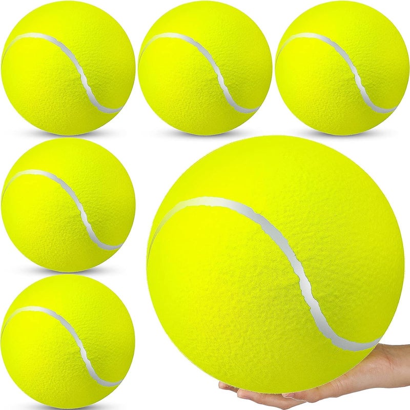 Sratte 6 Pieces Large Giant Tennis Ball for Dogs 95 Inflatable Large Dog Toy Balls for Indoor Outdoor Training Playing Sports Fluorescent Yellow - Image 1