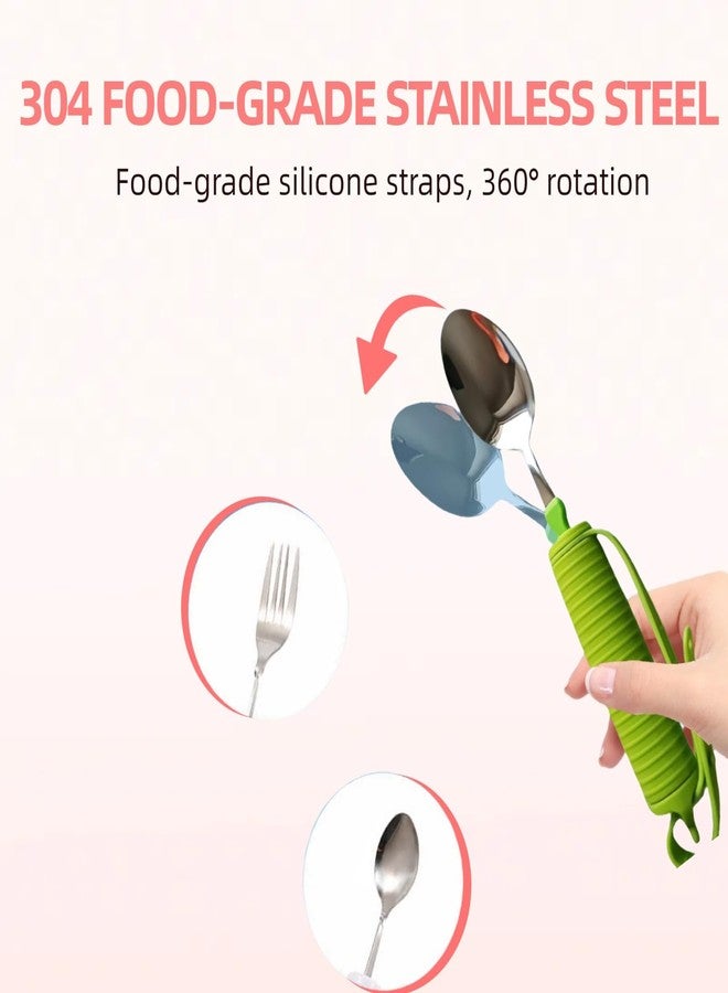 UKYCEORA Assisted Dining Tableware Set, Suitable for Elderly, Alzheimer's or Rehabilitation People, Fork,Spoon, Bowl.(Green) - Image 3