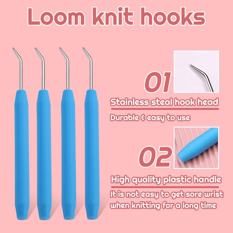 WONVOC Loom Knit Hook Set, Crochet Needle Hook Kit, 8 Pcs Blue Knitting Loom Hooks with 12 Pcs Colorful Plastic Sewing Needles for Knitting Looms & Boards - Image 3