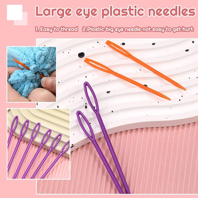 WONVOC Loom Knit Hook Set, Crochet Needle Hook Kit, 8 Pcs Blue Knitting Loom Hooks with 12 Pcs Colorful Plastic Sewing Needles for Knitting Looms & Boards - Image 4