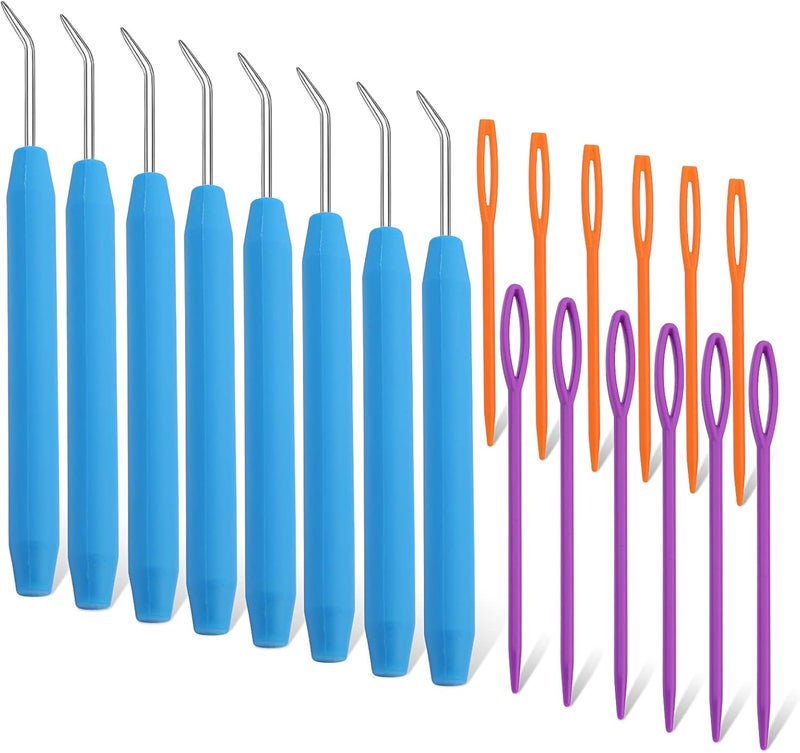 WONVOC Loom Knit Hook Set, Crochet Needle Hook Kit, 8 Pcs Blue Knitting Loom Hooks with 12 Pcs Colorful Plastic Sewing Needles for Knitting Looms & Boards - Image 1