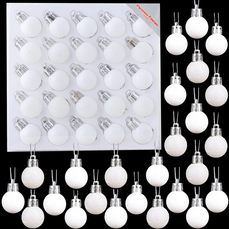 Christmas Concepts Pack of 2525mm 25cm 1 Mini Christmas Tree Baubles  Shiny Matte  Glitter Decorated Baubles White