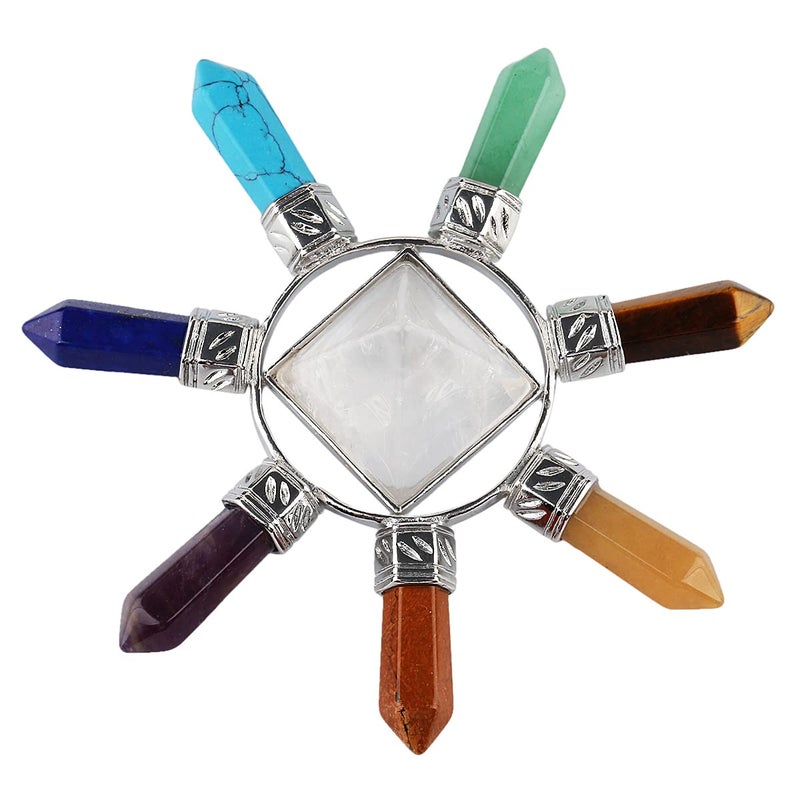 Rockcloud Pyramid & 7 Chakra Points Energy Generator,Reiki Healing Crystal Stone,Rock Quartz - Image 3