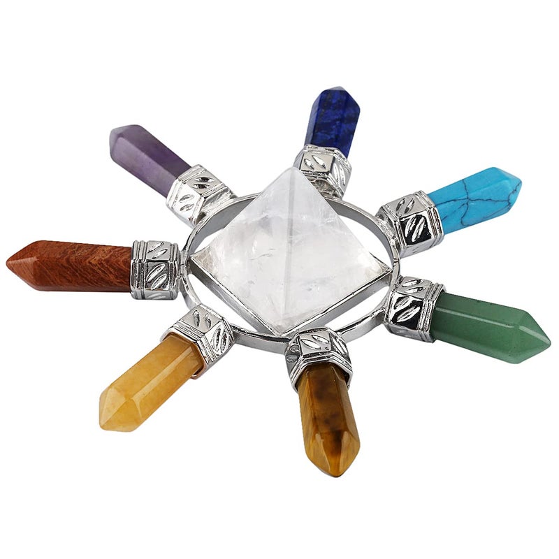 Rockcloud Pyramid & 7 Chakra Points Energy Generator,Reiki Healing Crystal Stone,Rock Quartz - Image 1