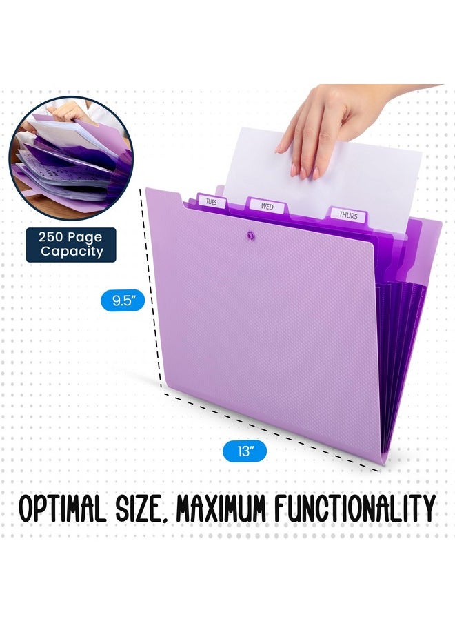 Essex Wares - Light Purple, 5 Pocket Expanding File Folder, 9.8" X 13" - 5 Pocket Folder For Documents With Textured Exterior - Expandable File Folder With Snap Closure - Fits 8.5" X 11" Letter Paper  - Image 2