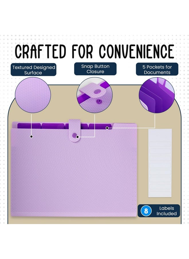 Essex Wares - Light Purple, 5 Pocket Expanding File Folder, 9.8" X 13" - 5 Pocket Folder For Documents With Textured Exterior - Expandable File Folder With Snap Closure - Fits 8.5" X 11" Letter Paper  - Image 3