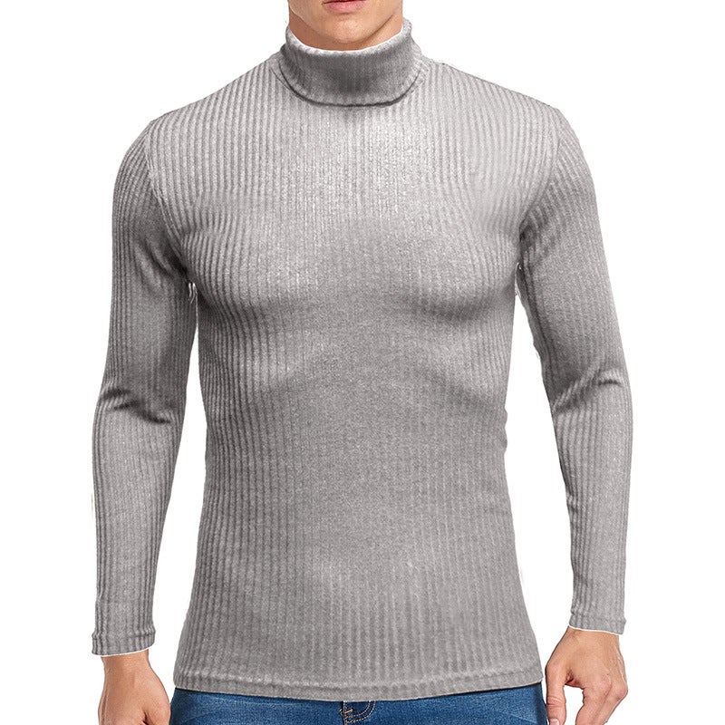 2022 autumn and winter New Men''s knitted bottoming shirt Europe and the United States high collar long sleeve foreign trade Men''s T-shirt - Image 1