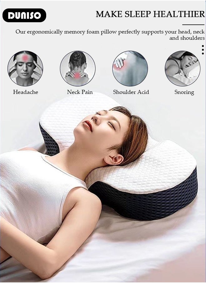DUNISO Memory Foam Neck Pillow, Adjustable Ergonomic Cervical Pillow for Sleeping, Shoulder Support And Pain Relief Bed Pillow, Orthopedic Neck Pillow with Washable Cover for Side, Back, Stomach Sleepers  - Image 2