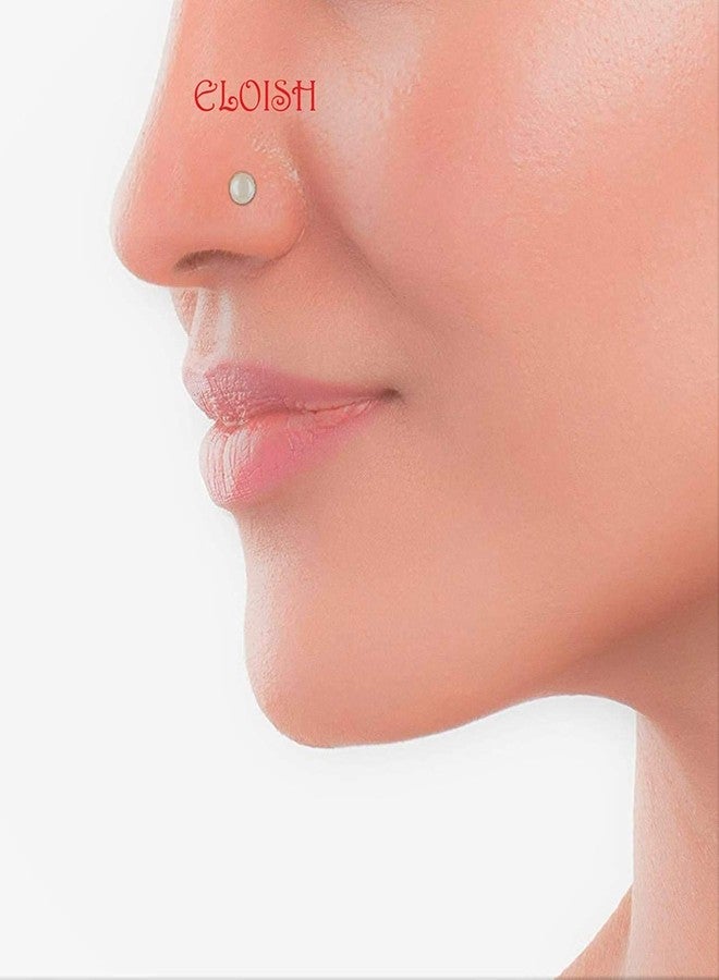 ELOISH 92.5 Sterling Silver Pearl Nose Pin for Women and Girls.(SILVER ORNAMENTS 0.100 GRAMS) (2 MM PEARL SIZE) - Image 2