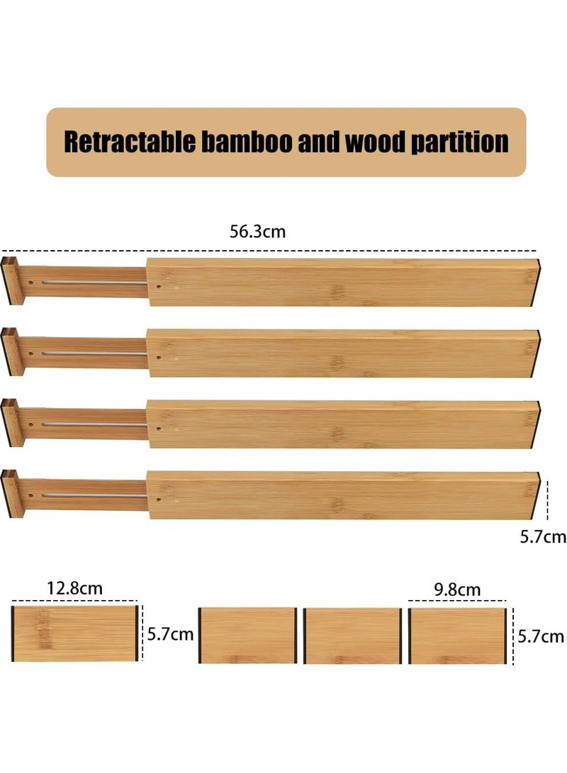 Adjustable bamboo drawer organizer for kitchen and office, 22 inches, with multiple dividers for organizing tools and accessories. - Image 2