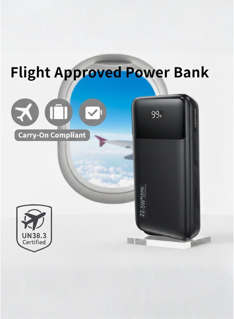Levino Power Bank 20000mAh 22.5W Fast Charging, Flight Approved Lightweight Portable Powerbank with 4 Built-in Cables (USB, Type-C, Lightning, Mini USB), 2 USB + Type-C Port, Overheat Protection & Auto Charging Stop, Universal Fast Charger – Black - Image 5