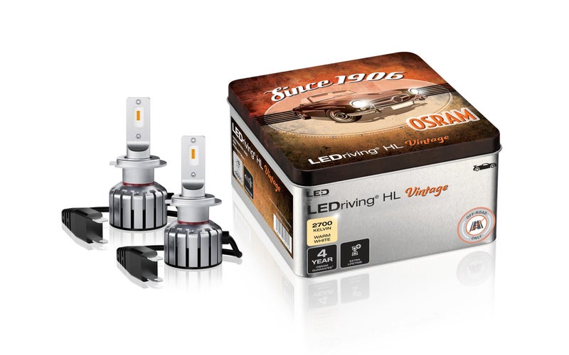 OSRAM LEDriving HL VINTAGE, ≜ H7/H18, LED High/Low Beam Lamps, Off-road only, non ECE, +260% more brightness, 2700K, metal box (2 lamps) - Image 1