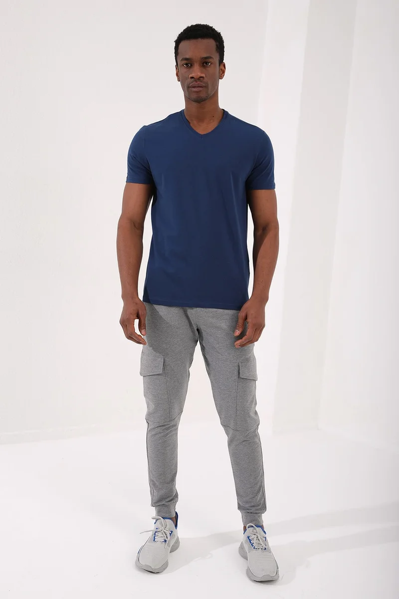 Tommy Life Indigo Men's Basic Short Sleeve Standard Pattern V Neck T-Shirt - 87912