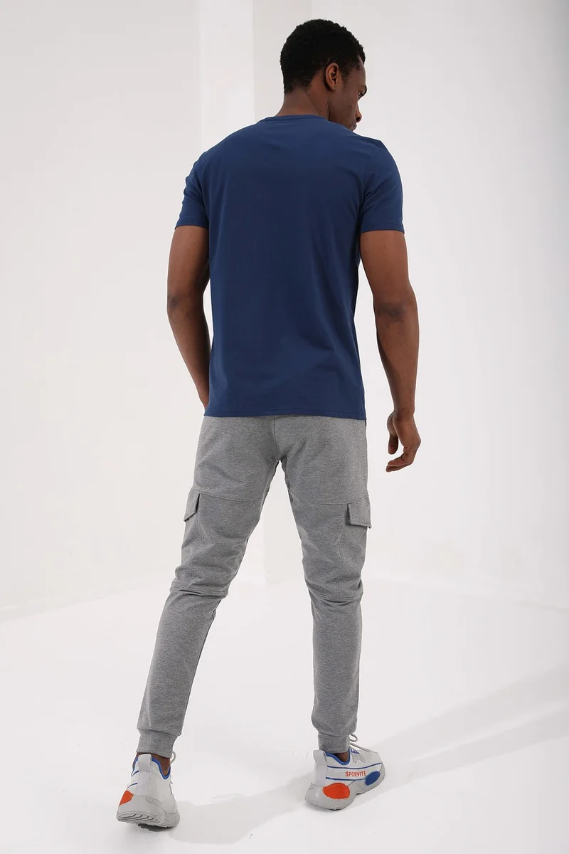 Tommy Life Indigo Men's Basic Short Sleeve Standard Pattern V Neck T-Shirt - 87912