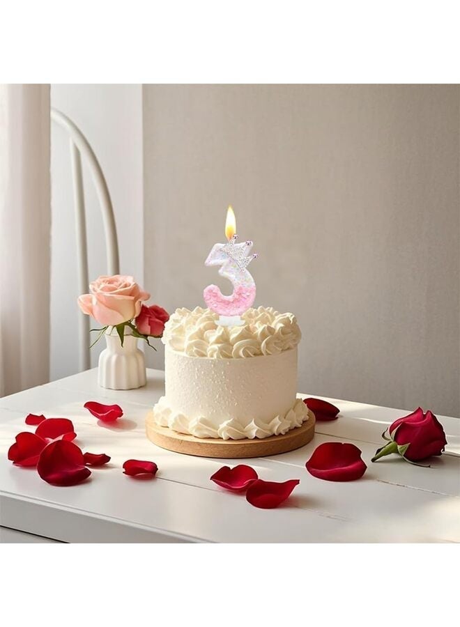 Pink Birthday Number 3 Candle for Cake, Pink Crown Cake Topper Princess Birthday Party Decorations Cupcake Topper Party Favors Decor Supplies - Image 1