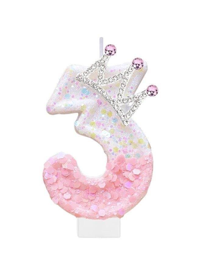 Pink Birthday Number 3 Candle for Cake, Pink Crown Cake Topper Princess Birthday Party Decorations Cupcake Topper Party Favors Decor Supplies - Image 3