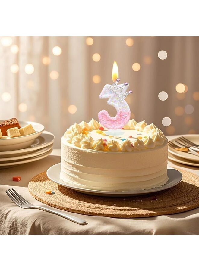 Pink Birthday Number 3 Candle for Cake, Pink Crown Cake Topper Princess Birthday Party Decorations Cupcake Topper Party Favors Decor Supplies - Image 4