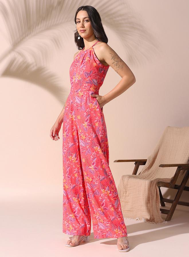 Dennis Lingo Women's Coral Red Rayon Printed Knee Length Shirt Regular Fit Dress  - Image 5