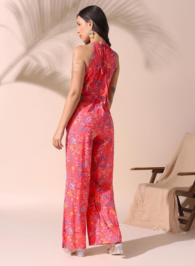 Dennis Lingo Women's Coral Red Rayon Printed Knee Length Shirt Regular Fit Dress  - Image 3