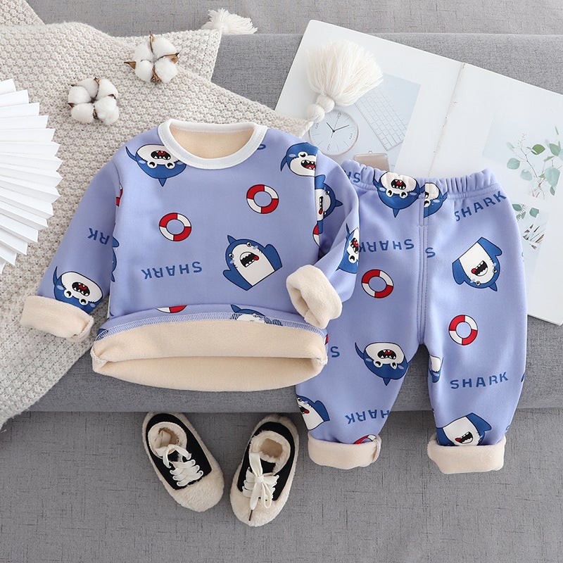 Children'S Thermal Underwear Suit Fleece-Lined Thickened Boys Baby Girls Cartoon Warm Clothing Winter - Image 4