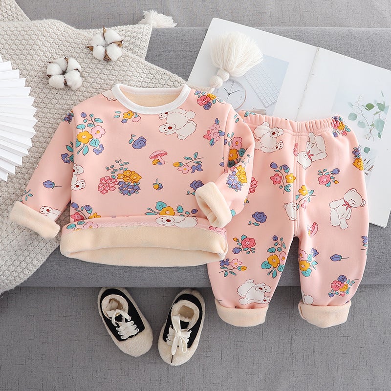 Children'S Thermal Underwear Suit Fleece-Lined Thickened Boys Baby Girls Cartoon Warm Clothing Winter - Image 1