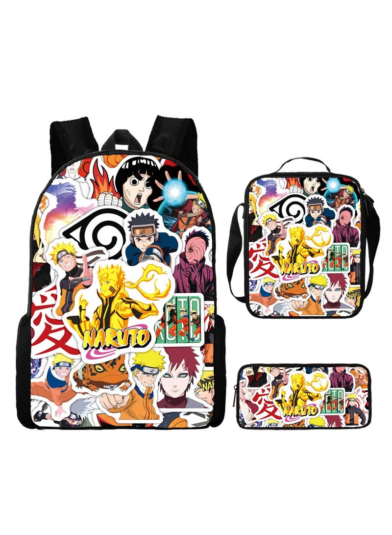 Naruto Cartoon Anime Student Backpack Three-Piece Set 29*42*16cm