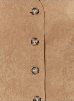 trendyol Camel Fitted Buttoned Suede Crop Woven Vest TWOAW24YE00044  - Image 5