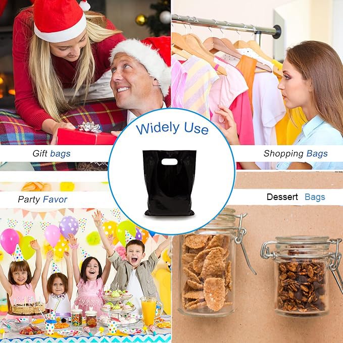 TOSPARTY 40PCS Black Plastic Gift Bags Candy Bag Die Cut Bags are Sturdy Party Assorted Plastic Gift Bag - Image 4