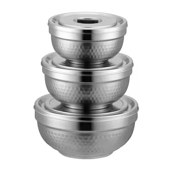 Celltone Microwave Safe 304 Stainless Steel Food Container FridgetoOven Bowl with Vacuum Freshness Seal ComboSet of400ml570ml 850ml - Image 1