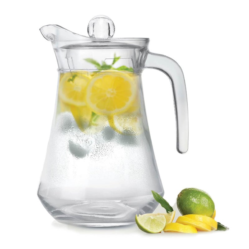 Treo by Milton Conical Fresh 1300 Glass Jug with Lid and Handle 1 Piece 13 litres Transparent Serve Water Beverages Iced Tea Juices Cocktail Milk Chaas Shakes - Image 1