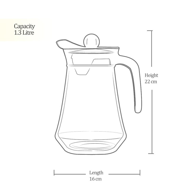 Treo by Milton Conical Fresh 1300 Glass Jug with Lid and Handle 1 Piece 13 litres Transparent Serve Water Beverages Iced Tea Juices Cocktail Milk Chaas Shakes - Image 2