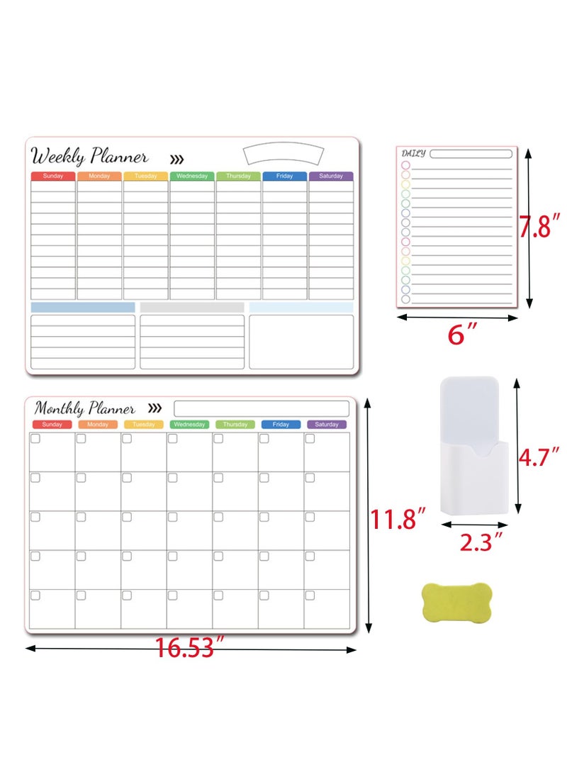 Magnetic Dry Erase Refrigerator Calendar with Markers 16" X 12" Monthly Weekly Fridge Calendar and Today List, Fridge Whiteboard with Back Magnet White