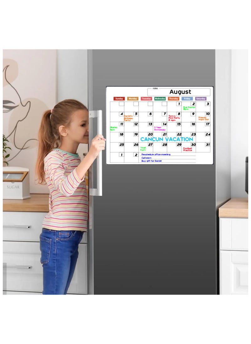 Magnetic Dry Erase Refrigerator Calendar with Markers 16" X 12" Monthly Weekly Fridge Calendar and Today List, Fridge Whiteboard with Back Magnet White