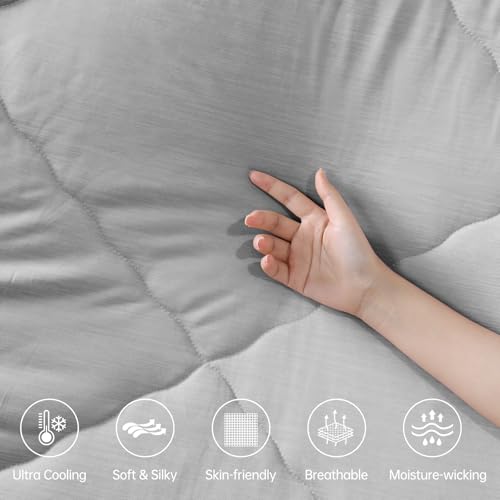 Elegear Cooling Comforter Twin Absorbs Body Heat to Keep Cool, Cooling Blanket for Hot Sleepers Japanese Arc-Chill 3.0 Cool Tech Fabric Summer Comforter Hypo-Allergenic Cooling Quilt-Gray, 150x200cm - Image 4