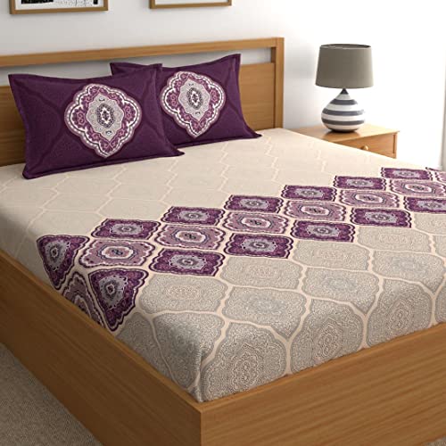 Dreamscape 140 TC 100% Cotton Double Printed Bedsheet with 2 Pillow Covers - (Size 86 x 98 inches, 140 TC, Colour - Purple) - Image 1