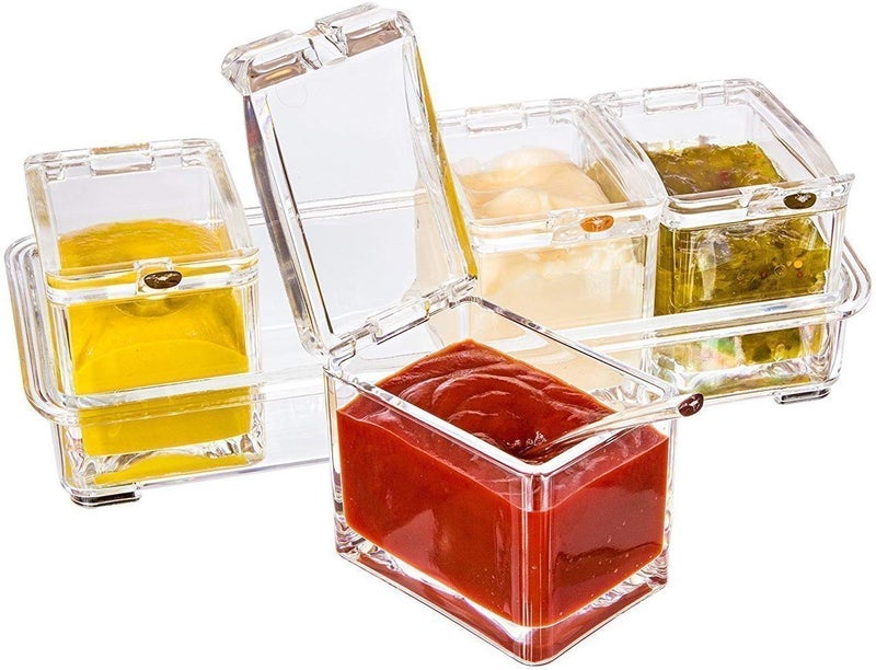 chiransi Crystal Seasoning Acrylic Box Pepper Salt Spice Rack Plastic 4 Box with Spoons Kitchen See Through Storage Containers Cooking Tools Unbreakable Dining Table Storage of Spices Pack of 1 - Image 5