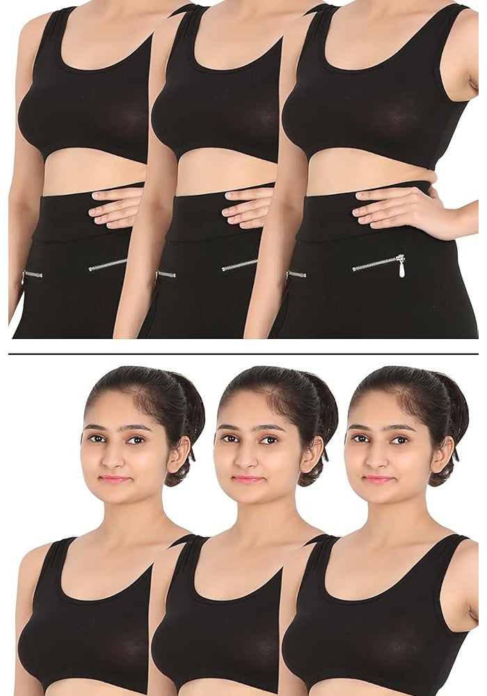 Mysha Sports Bra for Women & Girls, Cotton Full Coverage Non-Padded Beginners Wire Free T-Shirt Gym Workout Bra with Regular Broad Strap, Activewear Training Bra for Teenager Kids (Pack of 6) - Image 1