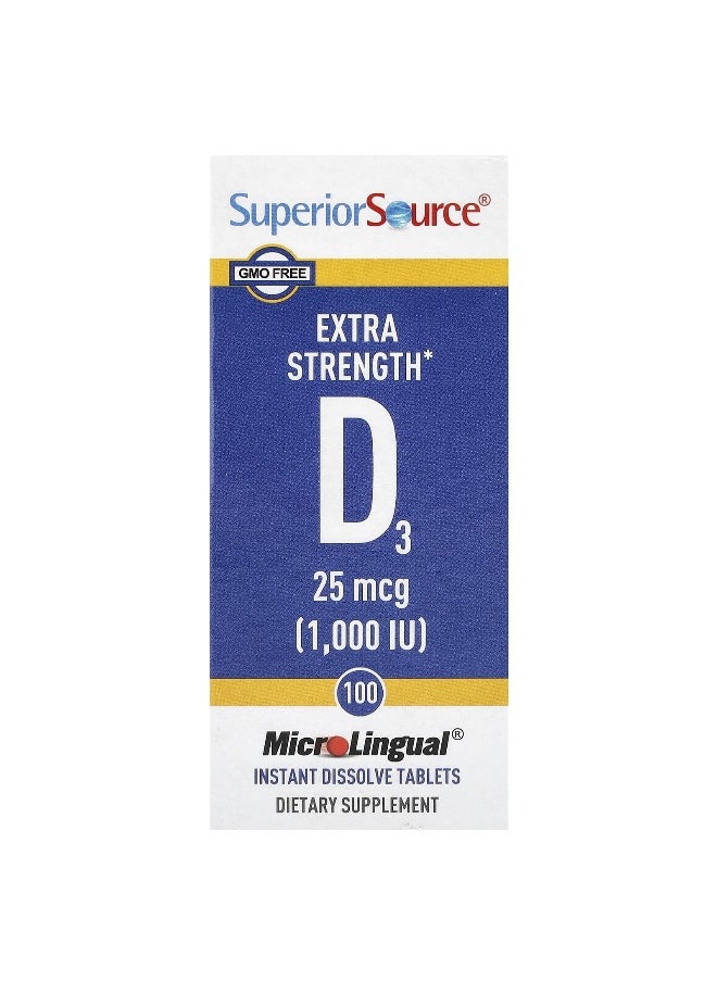 Superior Source Superior Source, D3, Extra Strength, 25 mcg (1,000 IU), 100 MicroLingual® Instant Dissolve Tablets  - Image 1