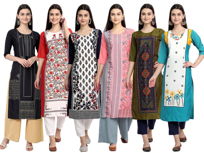 Tee Projekt Printed Crepe Kurti for Women ll Modern Kurtis: for The Trendy You (Pack of 6) - Image 1