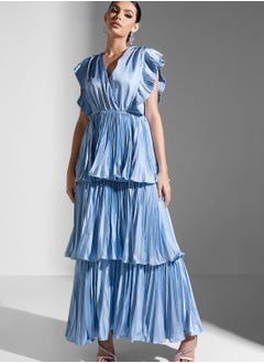 True Decadence Plunge Neck Pleated Tiered Maxi Dress  - Image 4