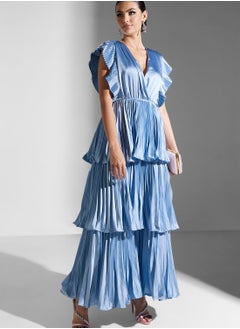 True Decadence Plunge Neck Pleated Tiered Maxi Dress  - Image 1