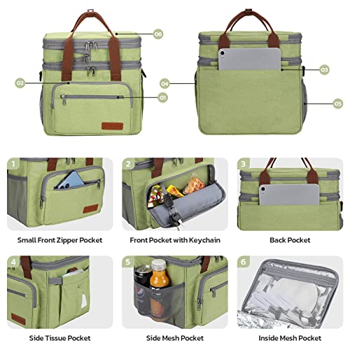 Maelstrom Lunch Bag Women,23L Insulated Lunch Box For Men Women,Expandable Double Deck Lunch Cooler Bag,Lightweight Leakproof Lunch Tote Bag With Side Tissue Pocket,Green - Image 3