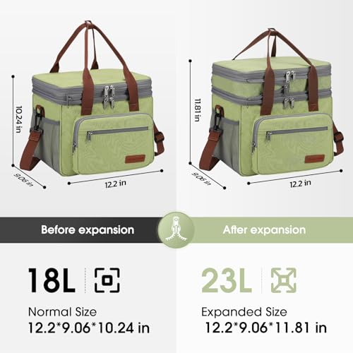 Maelstrom Lunch Bag Women,23L Insulated Lunch Box For Men Women,Expandable Double Deck Lunch Cooler Bag,Lightweight Leakproof Lunch Tote Bag With Side Tissue Pocket,Green - Image 2