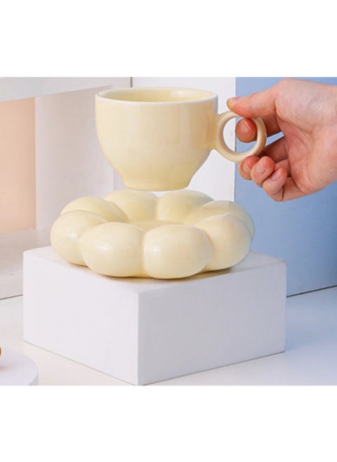 Ceramic Flower Coffee Mug with Saucer,Creative Cloud Coffee Cup,Ceramic Tea Cup Mug for Coffee Milk Tea Latte Yogurt