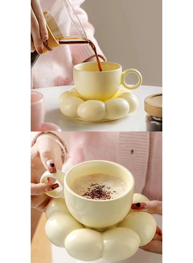ShebSheb Ceramic Flower Coffee Mug with Saucer,Creative Cloud Coffee Cup,Ceramic Tea Cup Mug for Coffee Milk Tea Latte Yogurt - Image 3