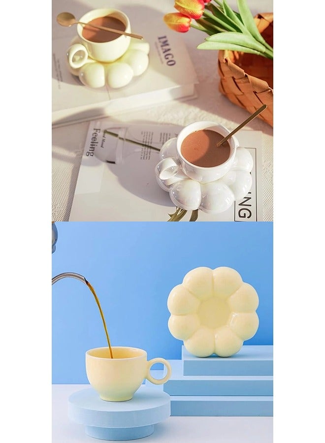 ShebSheb Ceramic Flower Coffee Mug with Saucer,Creative Cloud Coffee Cup,Ceramic Tea Cup Mug for Coffee Milk Tea Latte Yogurt - Image 4