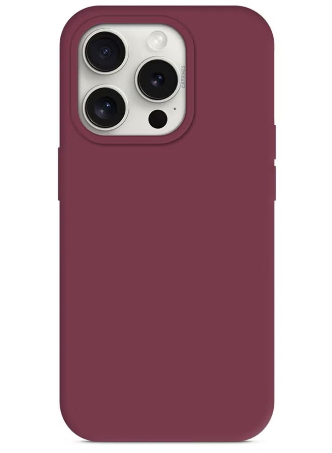 CATANES جراب iPhone 15 Pro مصنوع من السيليكون وغطاء خلفي متين ومضاد للخدش بلون الكرز - Image 1