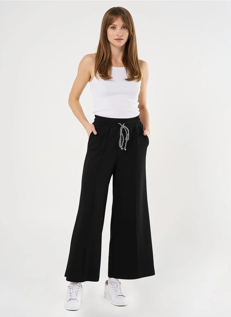 Kayra Topstitched Knit Pants - Black