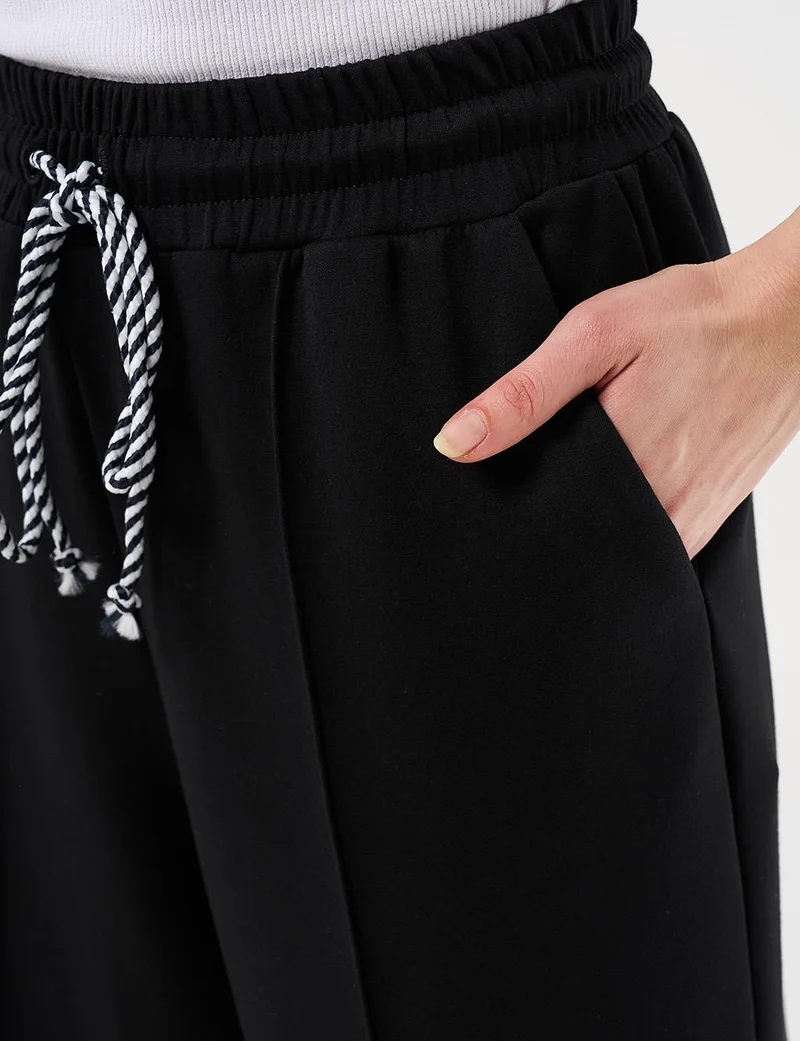 Kayra Topstitched Knit Pants - Black