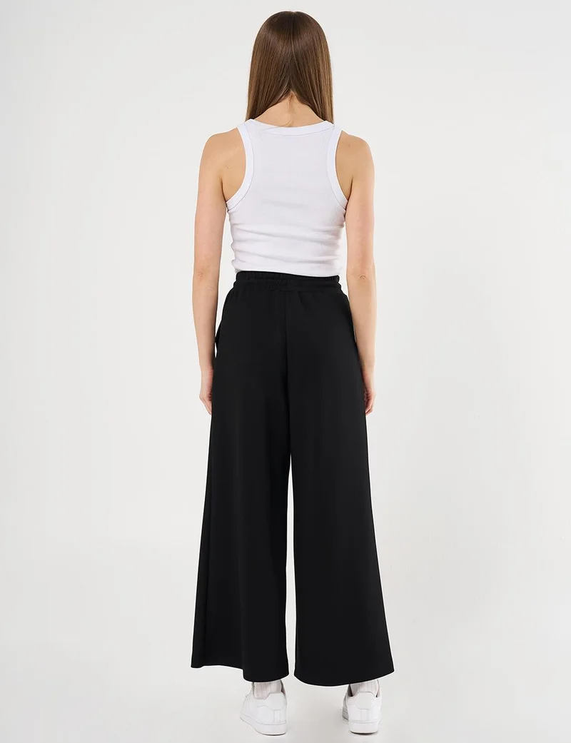 Kayra Topstitched Knit Pants - Black